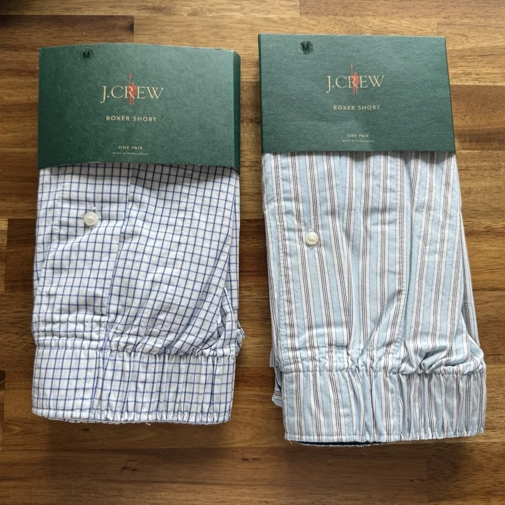 NWT Lot of 2 J Crew Woven Boxers Mens Sz M Underwear Plaid And Striped Cotton